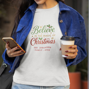 Trendy Modern Believe in Christmas Family Matching T-Shirt