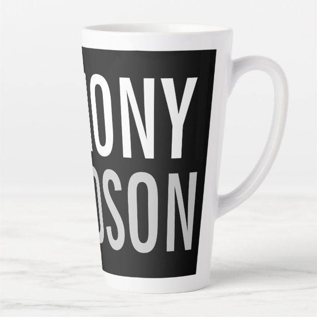 Trendy Modern Black Bold Text Latte Mug (Right)