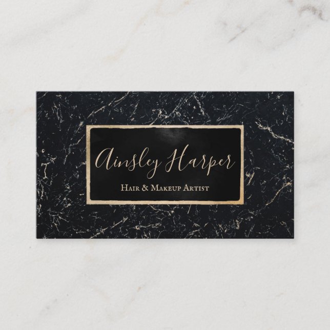 Trendy Modern Black Gold Marble Professional Business Card (Front)