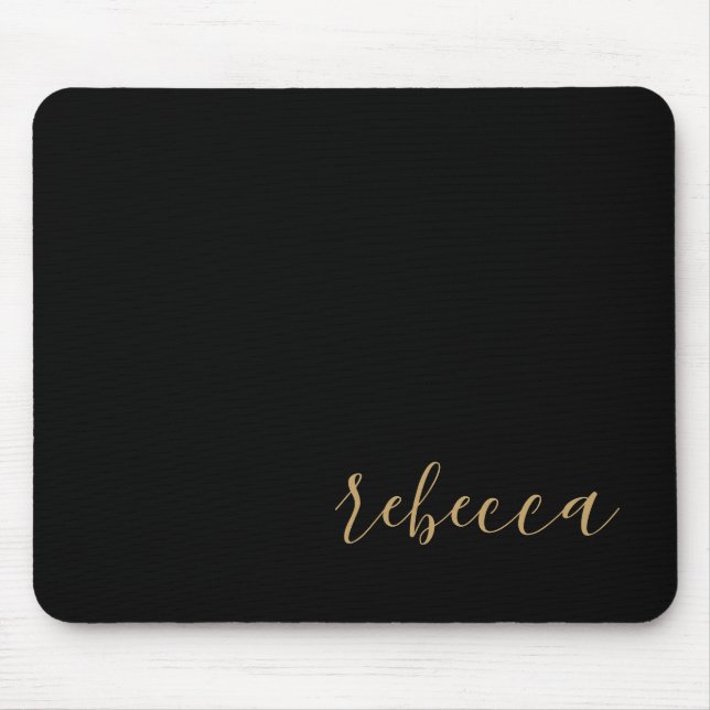 Trendy Modern Black & Gold Simple Name Mouse Pad (Front)