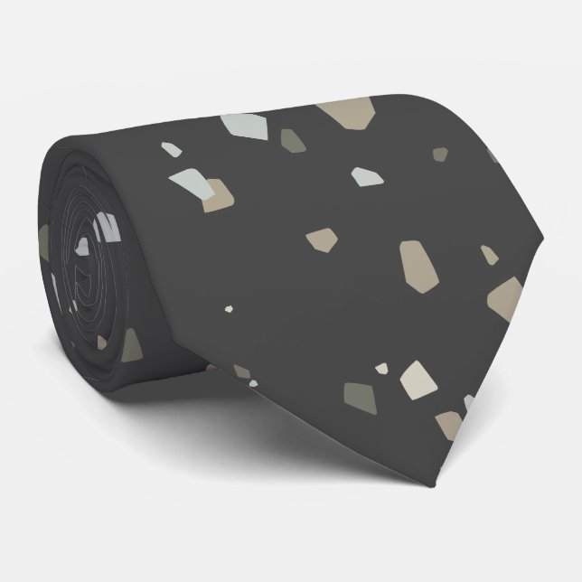 Trendy Modern Black Grey Terrazzo Tie (Rolled)