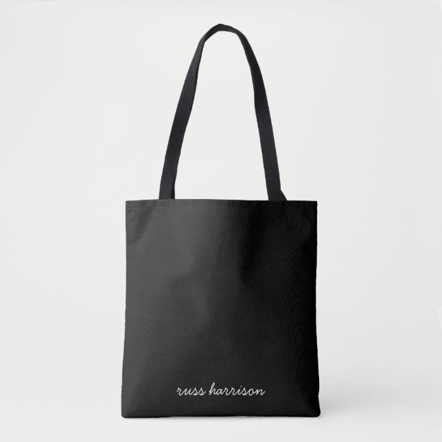 Trendy Modern Black Script Monogram Tote Bag (Front)