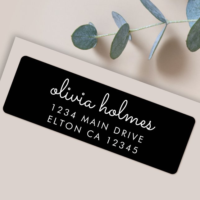 Trendy Modern Black Script Return Address (A stylish monochrome label perfect for personalized stationery and everyday mailing)