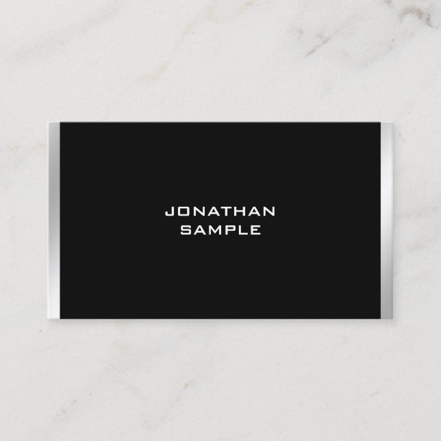 Trendy Modern Black Silver Professional Elegant Business Card (Front)