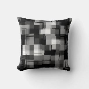Trendy Modern Black White Abstract Plaid Cushion