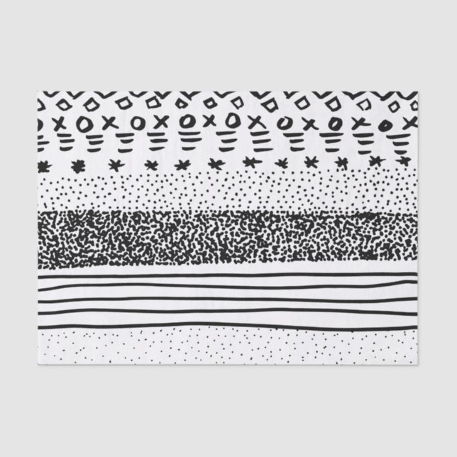 Trendy modern black white hand drawn pattern tissue paper (Front)