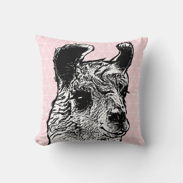 Trendy Modern Black & White Llama Illustration Cushion (Front)