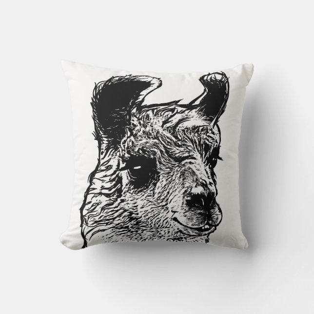 Trendy Modern Black & White Llama Illustration Cushion (Front)