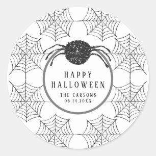 Trendy Modern Black White Spider Web Halloween Classic Round Sticker