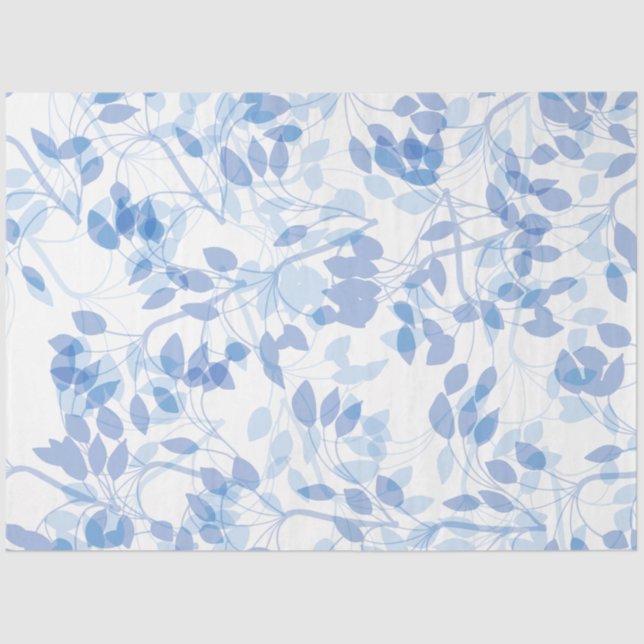 Trendy Modern Blue and White Tropical Leaves Tissue Paper (Front)