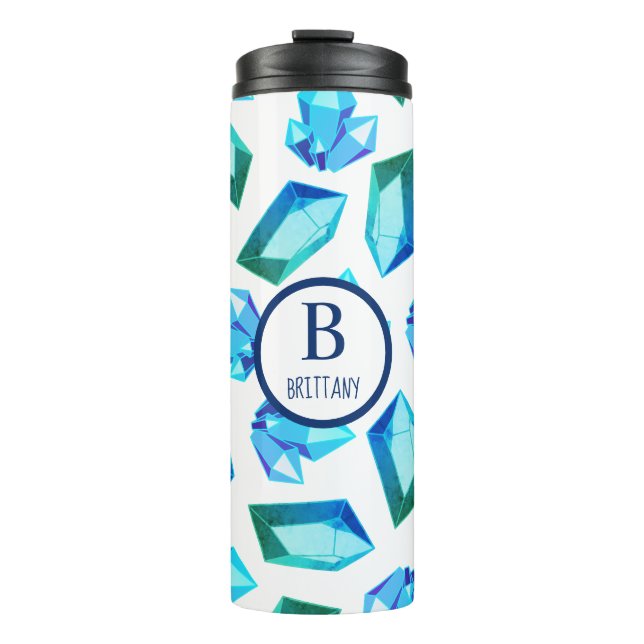 Trendy Modern Blue Geode Gemstones | Personalised Thermal Tumbler (Front)