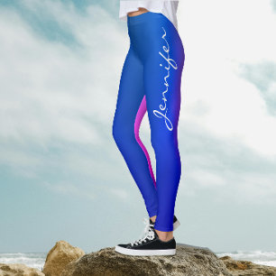 Trendy Modern Blue To Hot Pink Gradient And Name Leggings