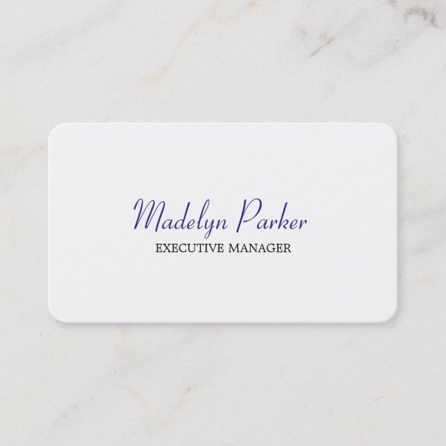 Trendy Modern Blue White Executive Manager Business Card (Front)