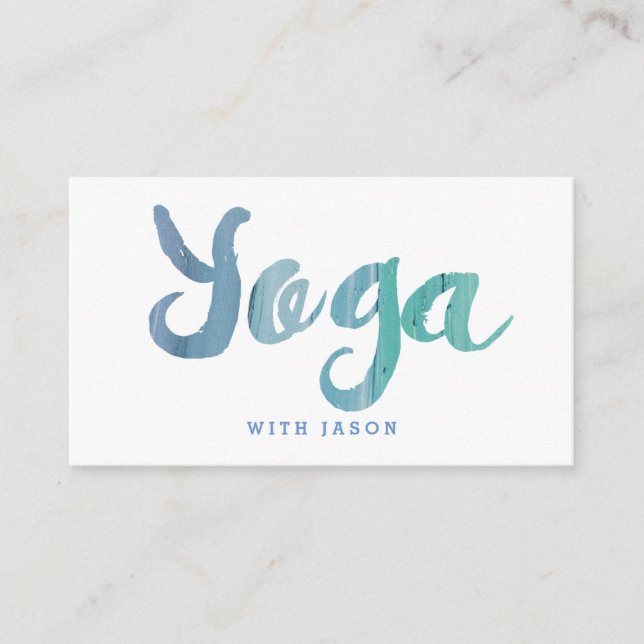 Trendy Modern Blue Yoga Instructor Business Card (Front)