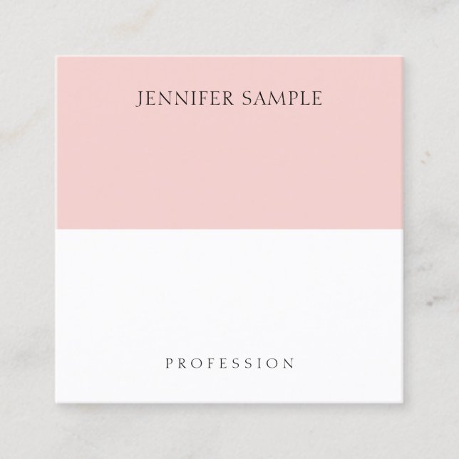 Trendy Modern Blush Pink Simple Elegant Template Square Business Card (Front)