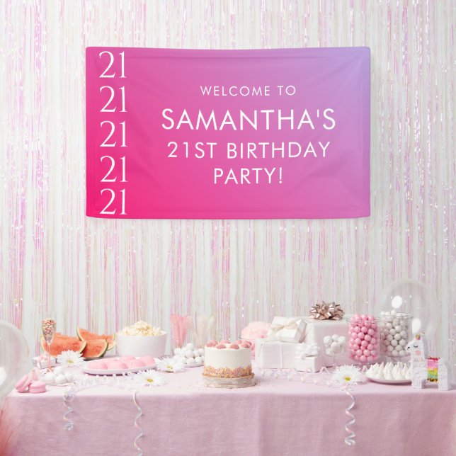 Trendy Modern Bold Pink Gradient 21st Birthday Banner (Party)