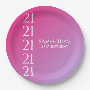 Trendy Modern Bold Pink Gradient 21st Birthday Paper Plate