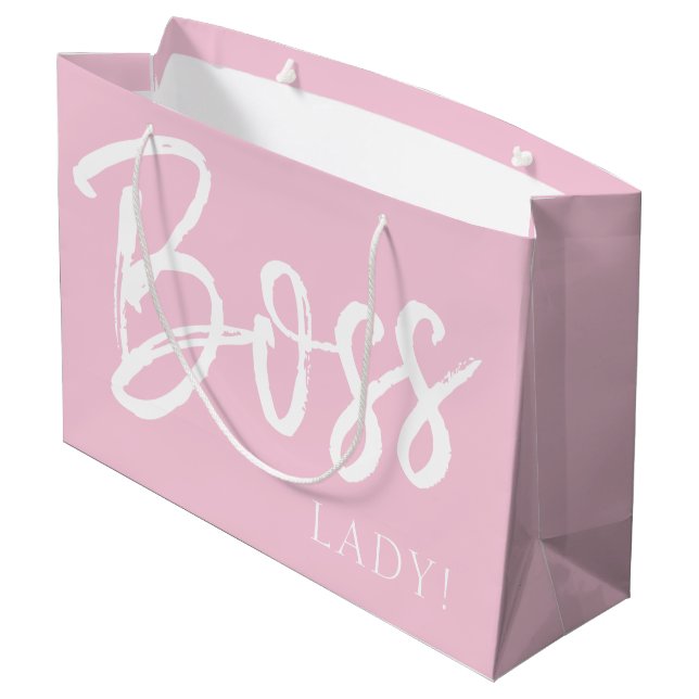 Trendy modern boss lady quote script blush pink large gift bag (Back Angled)