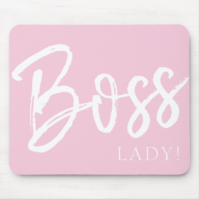 Trendy modern boss lady quote script blush pink mouse mat (Front)