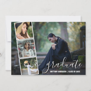 Trendy Modern Calligraphy 4 Photo Collage Graduate Announcement