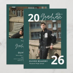 Trendy Modern Calligraphy Photo Graduation Party I Invitation