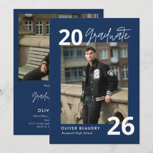 Trendy Modern Calligraphy Photo Graduation Party I Invitation