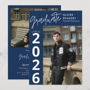Trendy Modern Calligraphy Photo Graduation Party Invitation