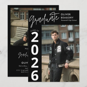 Trendy Modern Calligraphy Photo Graduation Party Invitation