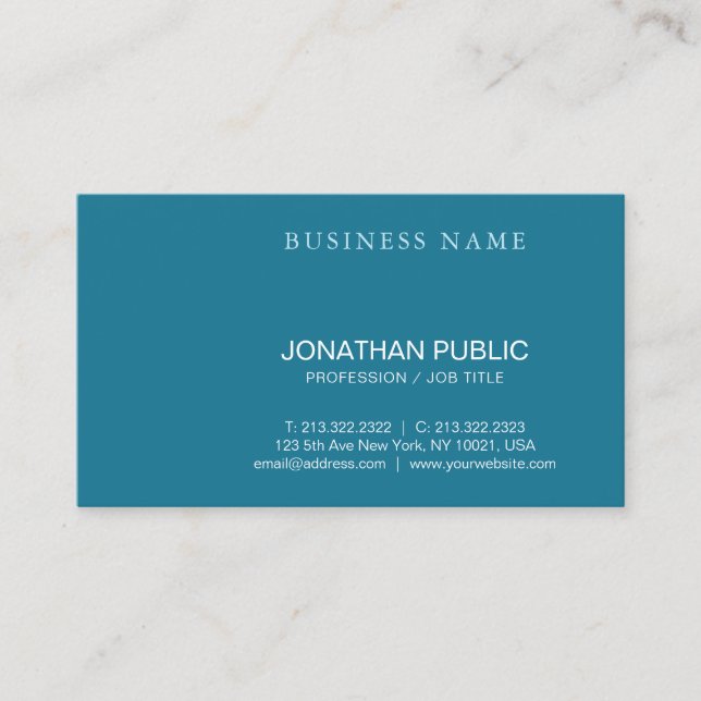 Trendy Modern Calligraphy Script Turquoise Plain Business Card (Front)