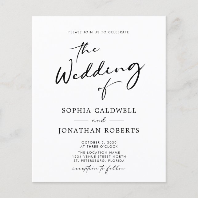 Trendy Modern Calligraphy Wedding Invitation (Front)