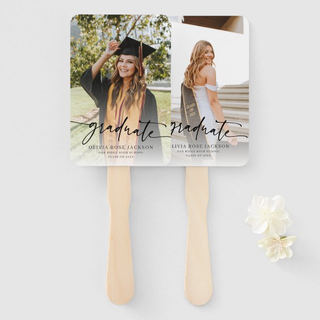 Trendy Modern Casual Photo Graduation Hand Fan (Front and Back)