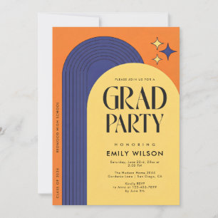 Trendy Modern Casual Retro Grad Party Graduation Invitation