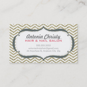 TRENDY modern chevron pattern faux gold glitter Business Card