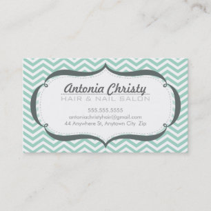 TRENDY modern chevron pattern pale mint green grey Business Card