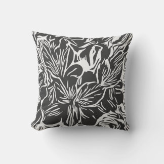 Trendy modern chic abstract black and white floral cushion