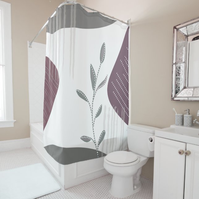 Trendy Modern Chic Abstract Botanical Shower Curtain (In Situ)