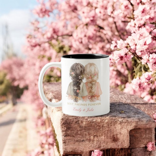 Trendy Modern Chic Best Friends BFF Custom Photo Two-Tone Coffee Mug (Creator Uploaded)