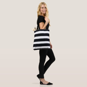 Trendy Modern Chic Black And White Striped Cool Tote Bag