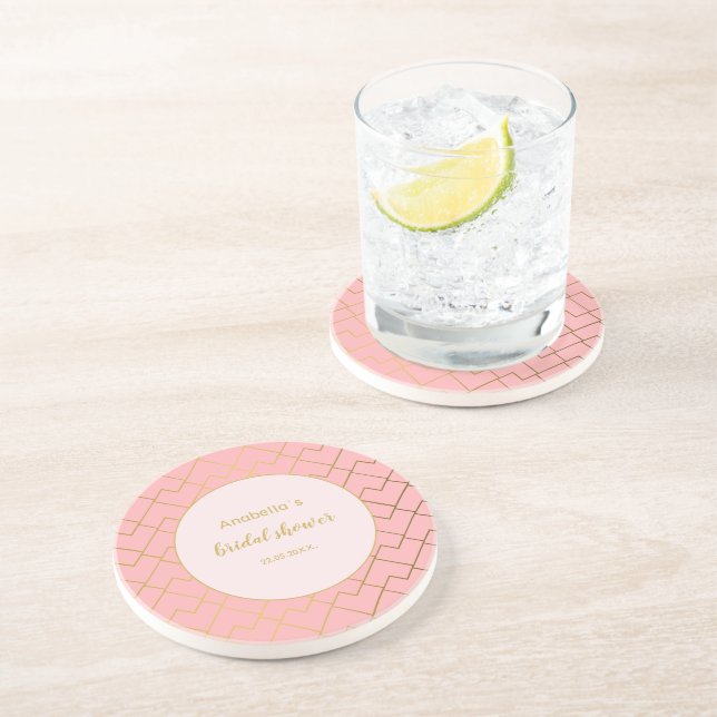 Trendy Modern Chic Geometric Golden Blush Pink Coaster (Side)