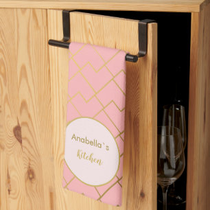 Trendy Modern Chic Geometric Golden Blush Pink Tea Towel