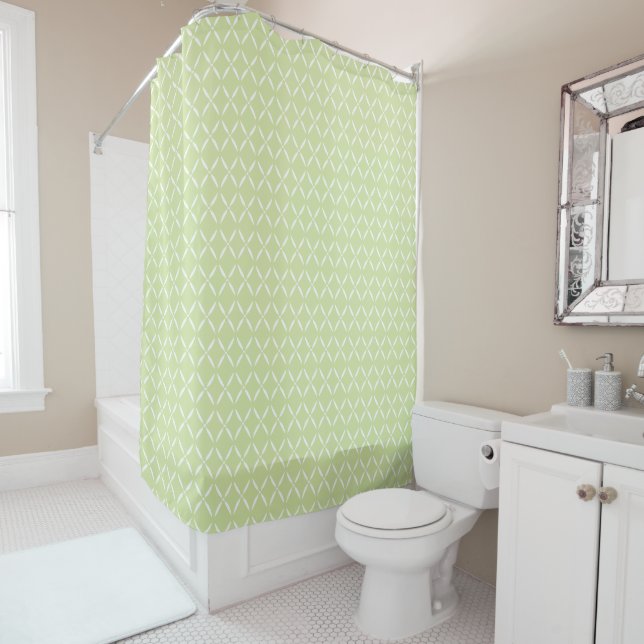 Trendy Modern Chic Green and White Shower Curtain (In Situ)