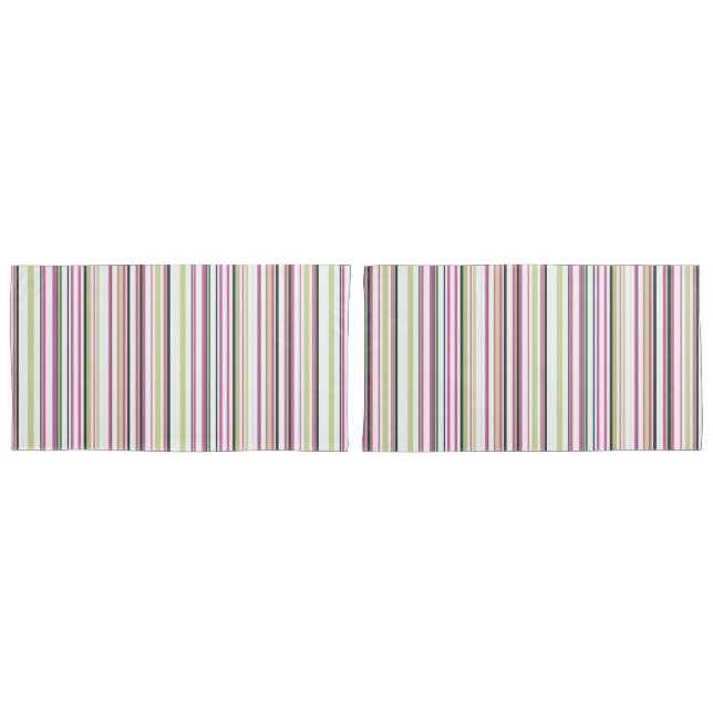 Trendy Modern Chic green pink and white stripes  Pillowcase (Front-Set)