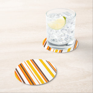 Trendy Modern Chic orange and White Stripes Round Paper Coaster