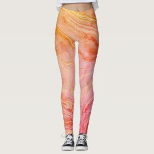 Trendy modern chic orange marble leggings