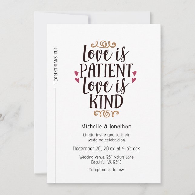 Trendy Modern Christian Bible Verse Wedding Invitation (Front)