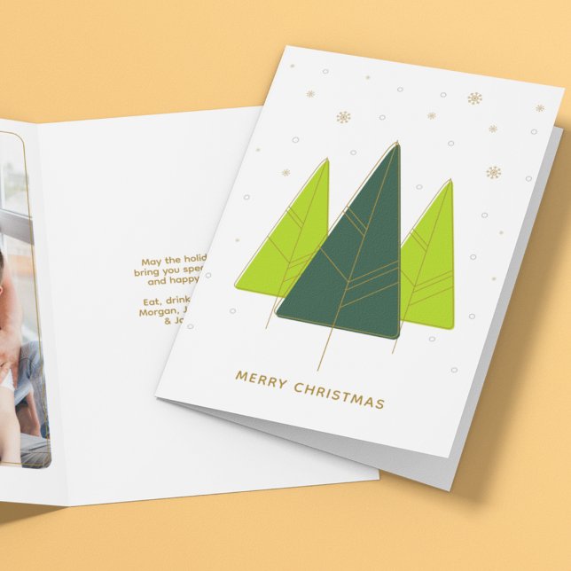 Trendy Modern Christmas Tree Green Photo Holiday Card (Creator Uploaded)