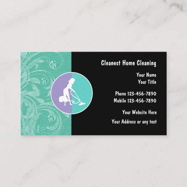 Trendy Modern Cleaning Service Business Card (Front)