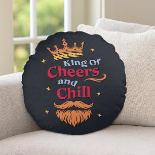 Trendy Modern Colourful Funny King Quote Typograph Round Cushion