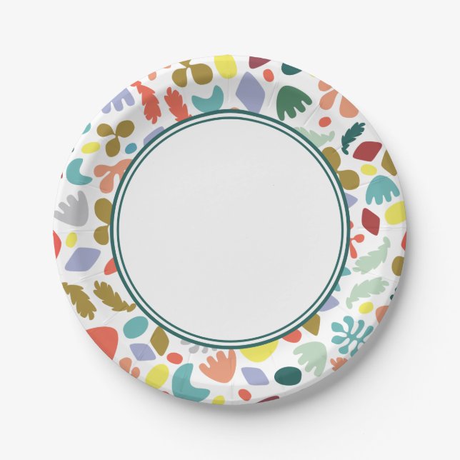 Trendy Modern Colourful Organic Patterned Green Paper Plate (Front)