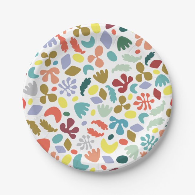 Trendy Modern Colourful Organic Patterned Paper Plate (Front)